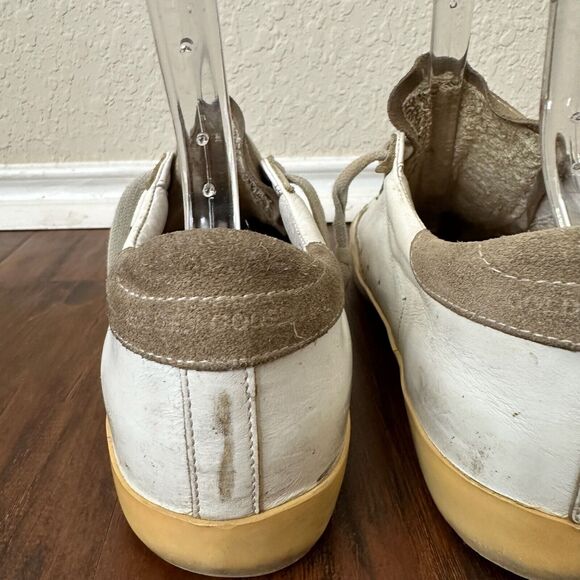 GOLDEN GOOSE Men's Super-Star w Perforated Star White/Taupe Leather/Suede - Picture 8 of 14